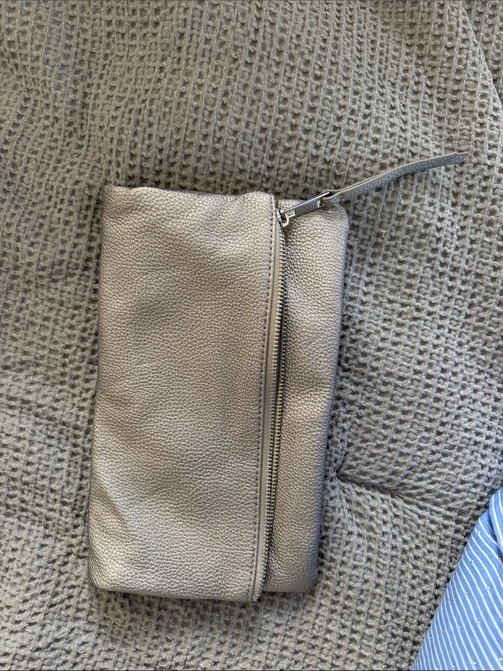 Leather Wristlet Clutch in Light Gray